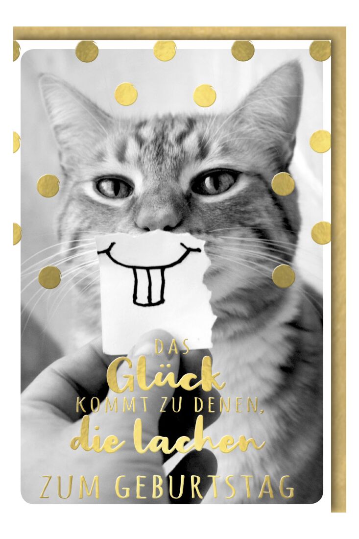 Geburtstagskarte lustig Katze mit gezeichnetem Zahn