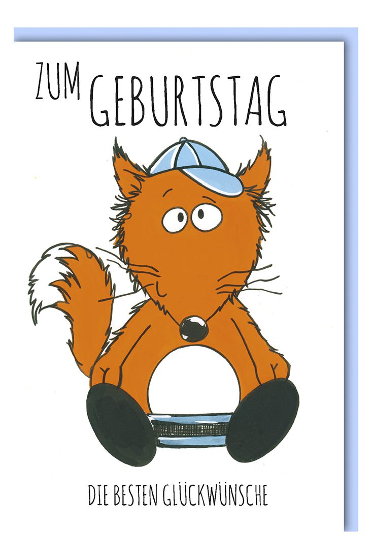 Geburtstagskarte für Kinder Fuchs mit Cappy