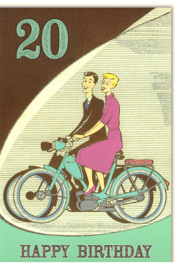 Geburtstagskarte 20 Happy Birthday - 20 Fahrrad Mann und Frau