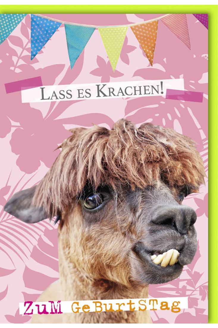 Geburtstagskarte lustig Lama mit Zähnen