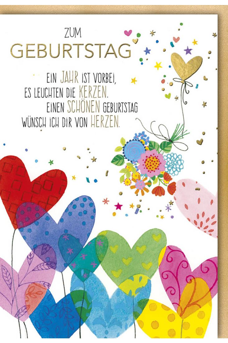 Glückwunschkarte Geburtstag Spruch mit bunten Blumenherzen
