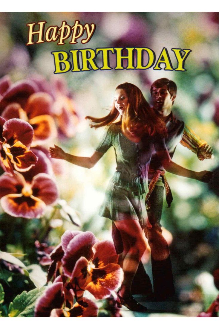 Geburtstagspostkarte Mann und Frau tanzen: Happy Birthday