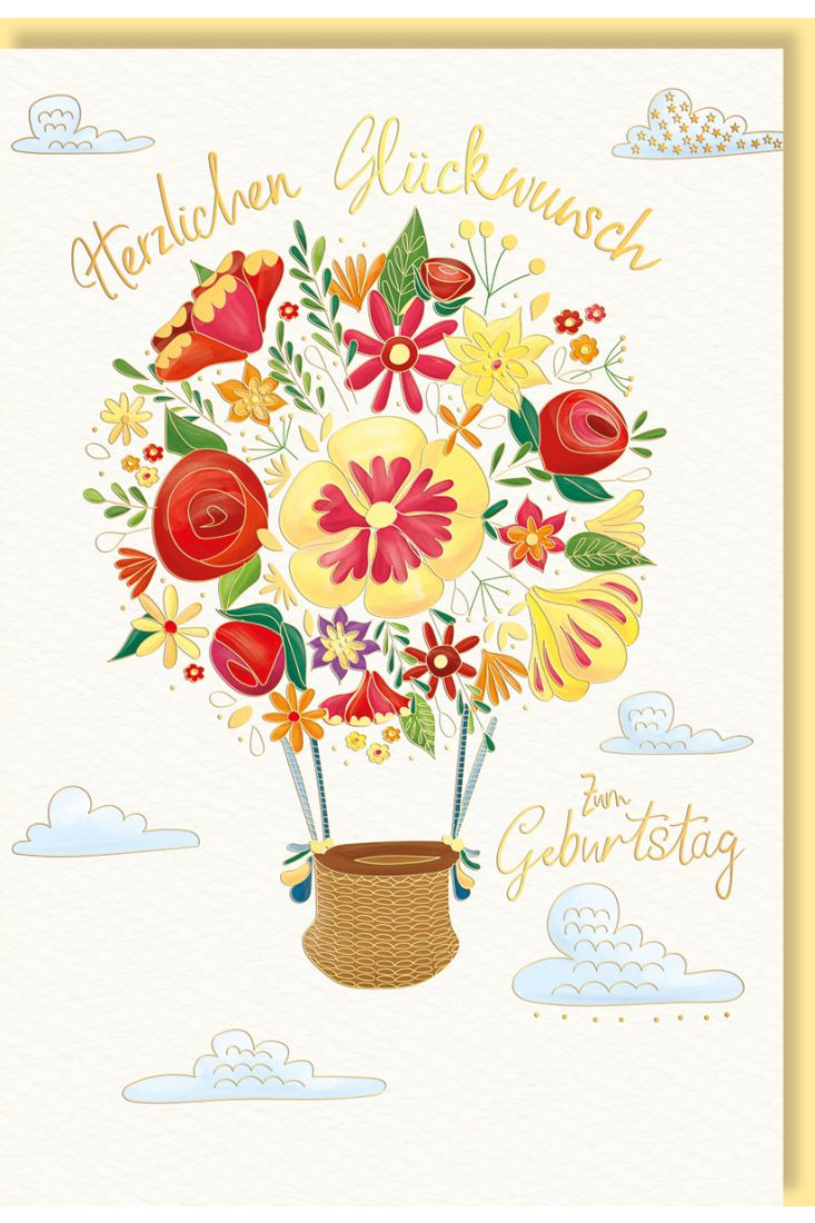 Geburtstagskarte mit Blumenstrauß-Motiv, Naturkarton und Folien- sowie Blindprägung