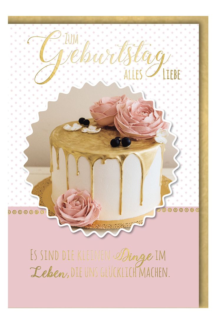 Geburtstagskarte hochwertig Torte mit Dekorrosen
