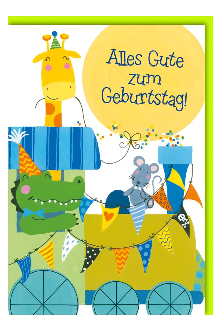 Geburtstagskarte Kinder Lokomotive mit Tieren