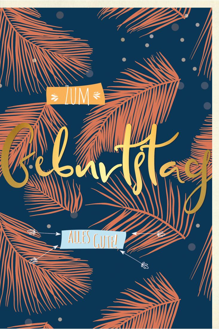 Geburtstagskarte Blätter Illustration gold