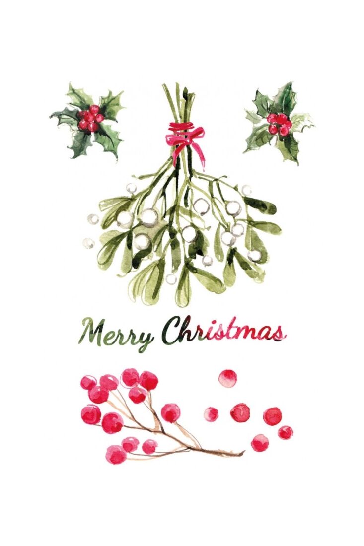 Weihnachtspostkarte Blätter Illustration: Merry Christmas