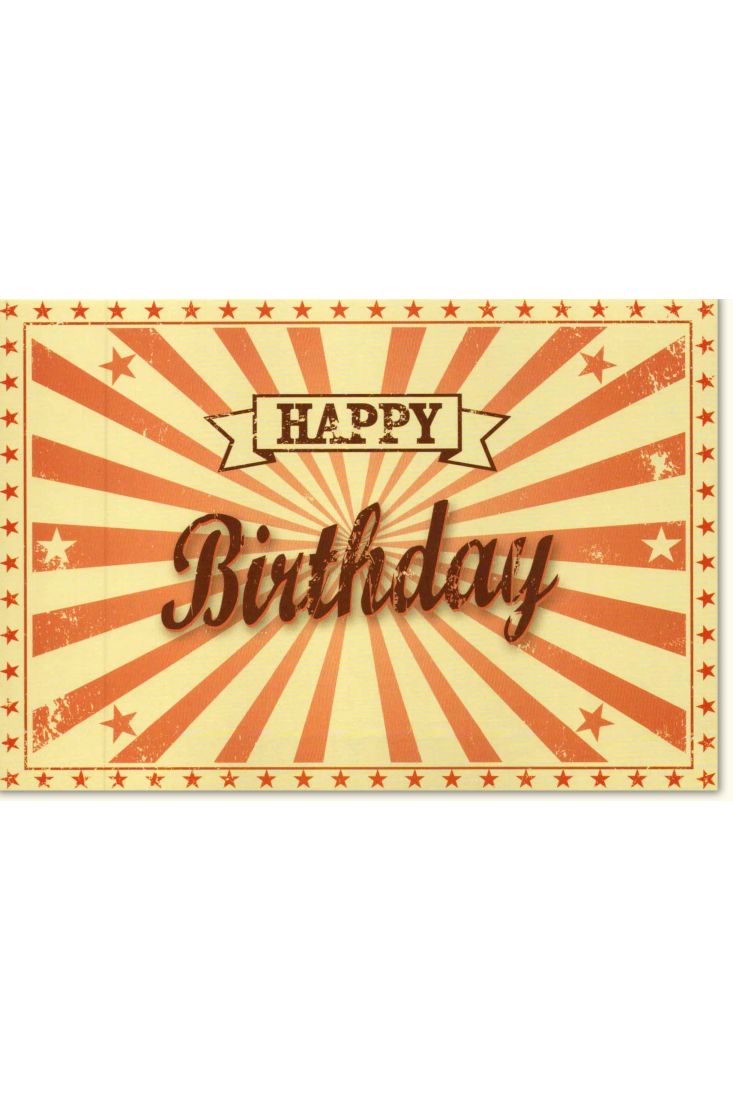 Geburtstagskarte retro happy birthday außen Sterne rot