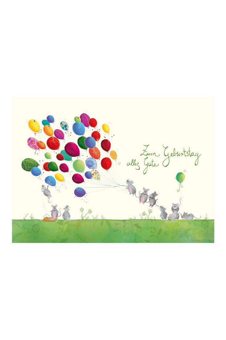 Geburtstag Postkarte Mäuse Luftballons