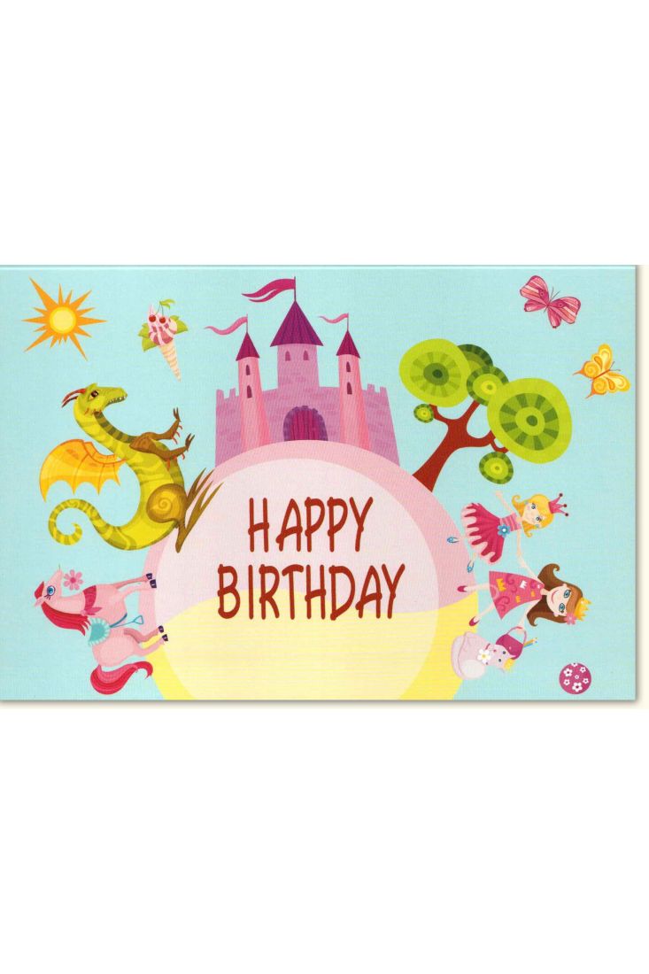 Geburtstagskarte für Kinder Happy Birthday Drache Pferd Schloss