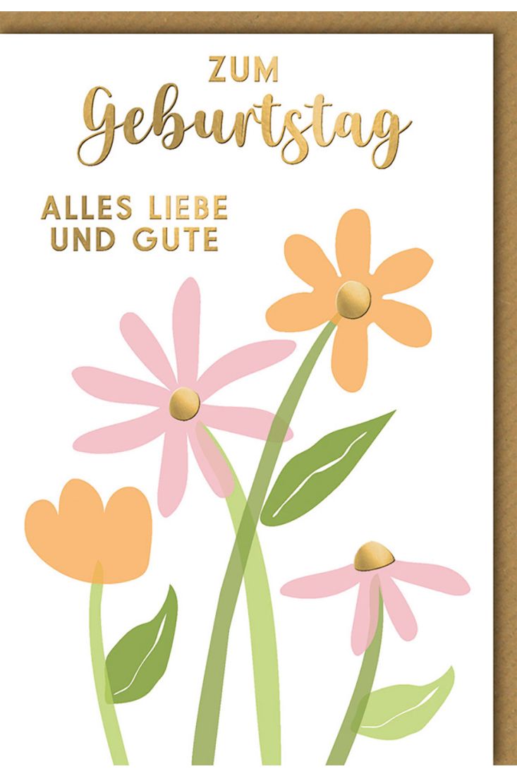 Geburtstagskarte mit Blumen die besten Wünsche, Blumen bunt/gold