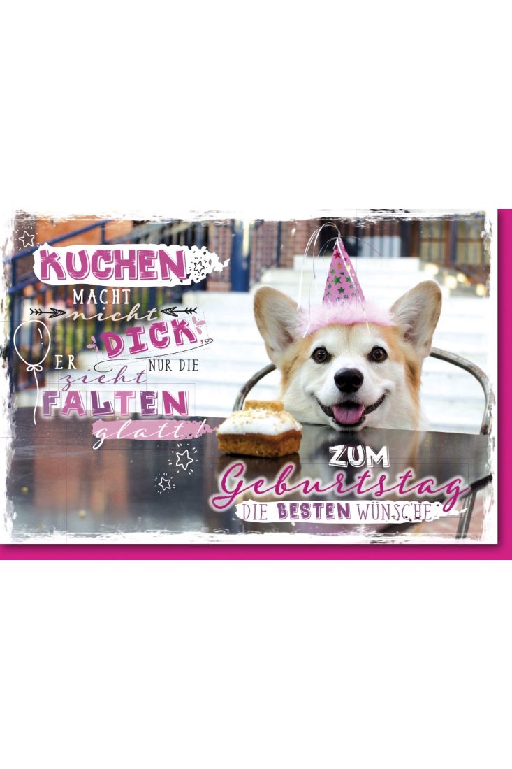 Geburtstagskarte mit Spruch Hund mit Hütchen