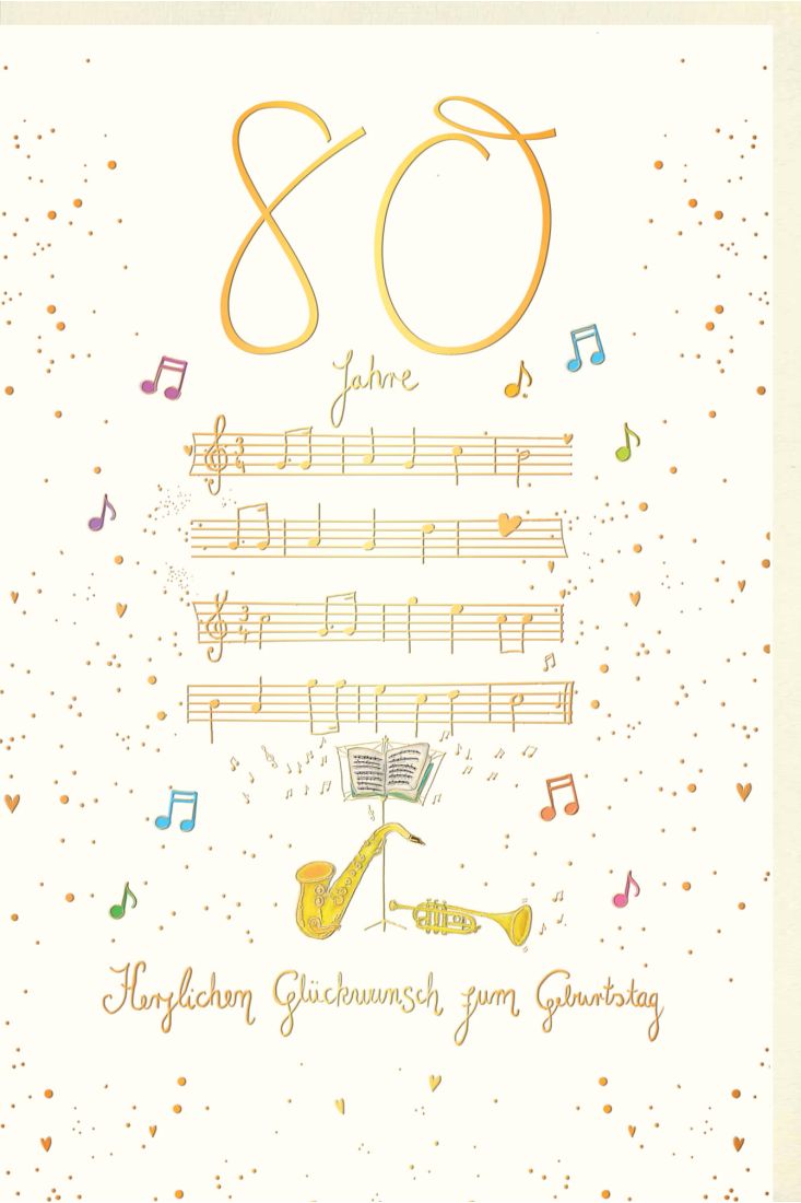 Geburtstagskarte 80 Jahre Strophen Musik Herzlichen Glückwunsch