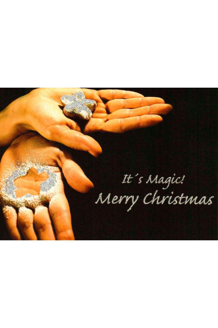 Weihnachtspostkarte Stern in Handflächen: it's magic...