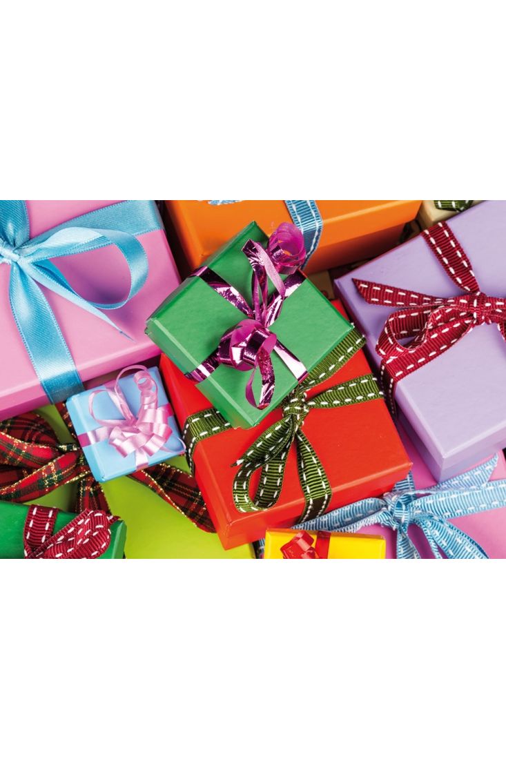 Weihnachtspostkarte Colorful gifts