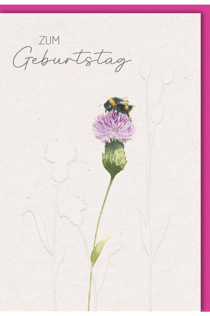Geburtstagskarte aquarell Distel mit Hummel