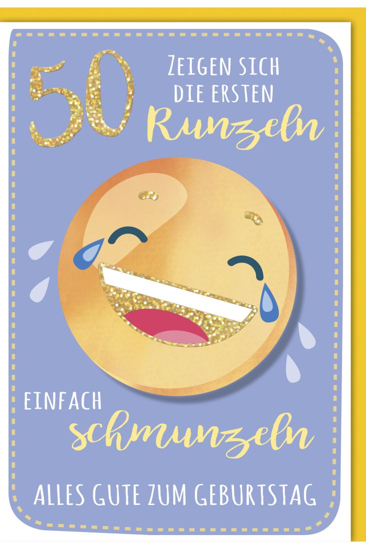 Geburtstagskarte - 50., Lachender Emoji
