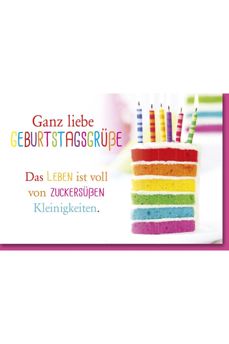 Geburtstagskarte mit Spruch Bunt gestreifter Kuchen