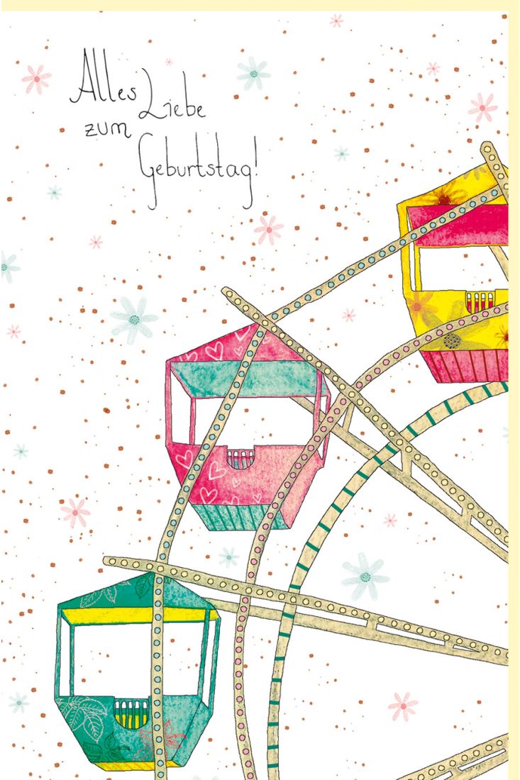 Geburtstagskarte Riesenrad, Naturkarton, mit roségoldener Folie und Blindprägung