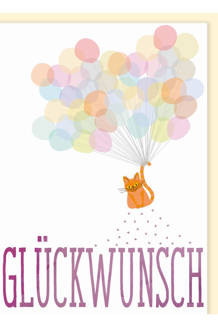 Geburtstagskarte: Glückwunsch- Katze mit Luftballons