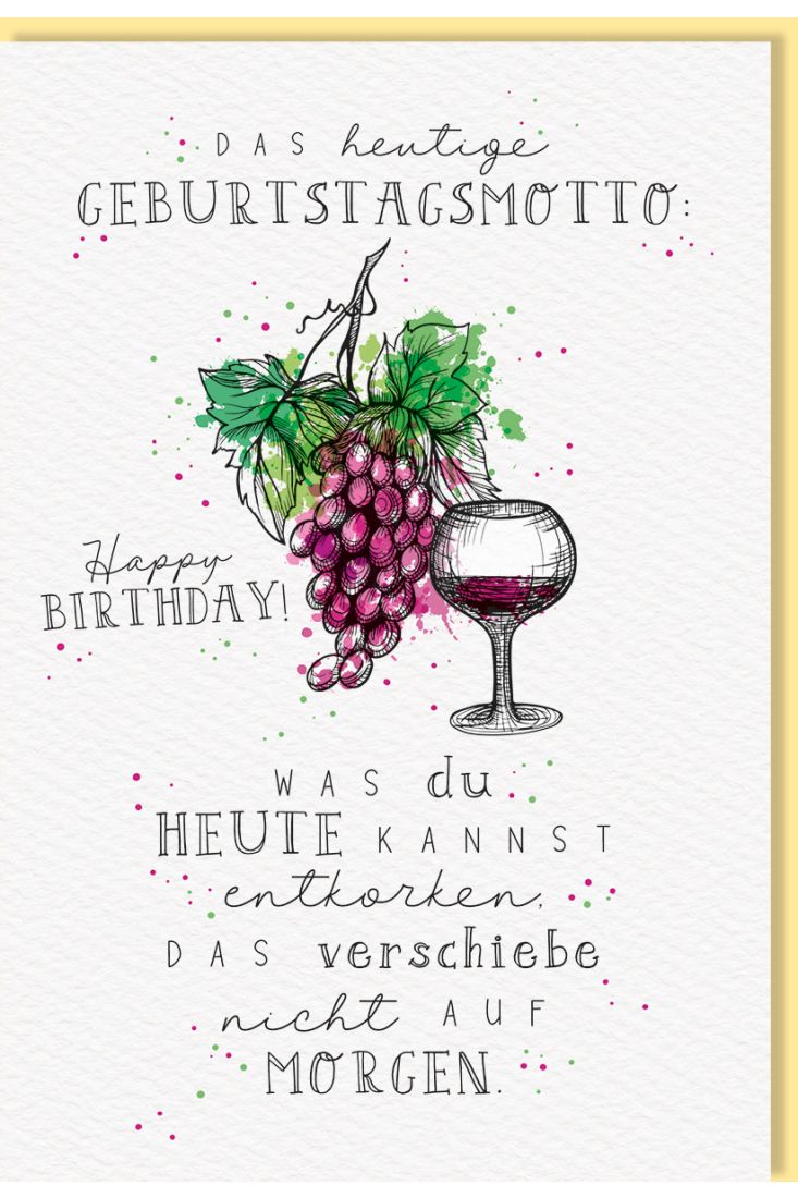 Glückwunschkarte Geburtstag Weintrauben, Weinglas, Naturkarton