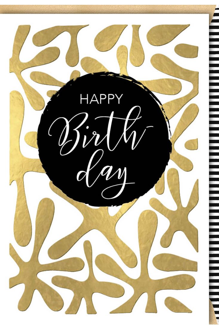 Glückwunschkarte Geburtstag Spruch Happy Birthday auf schwarzem Kreis