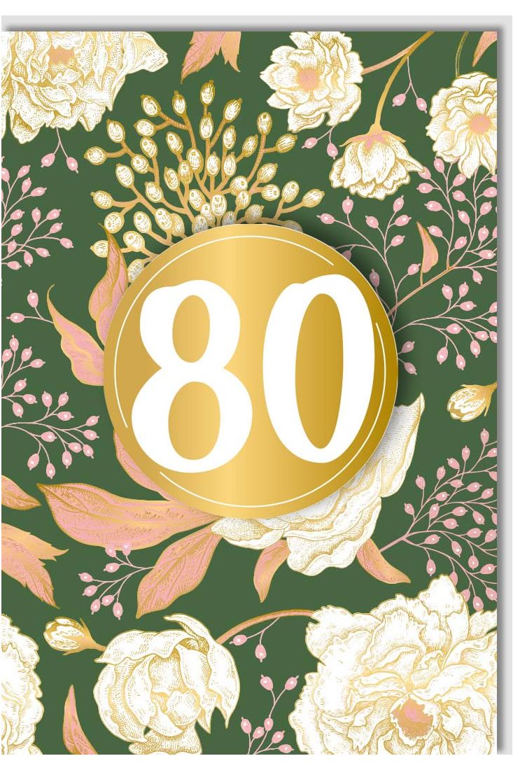 Geburtstagskarte 80 Jahre Grün Blüten Gold Applikation