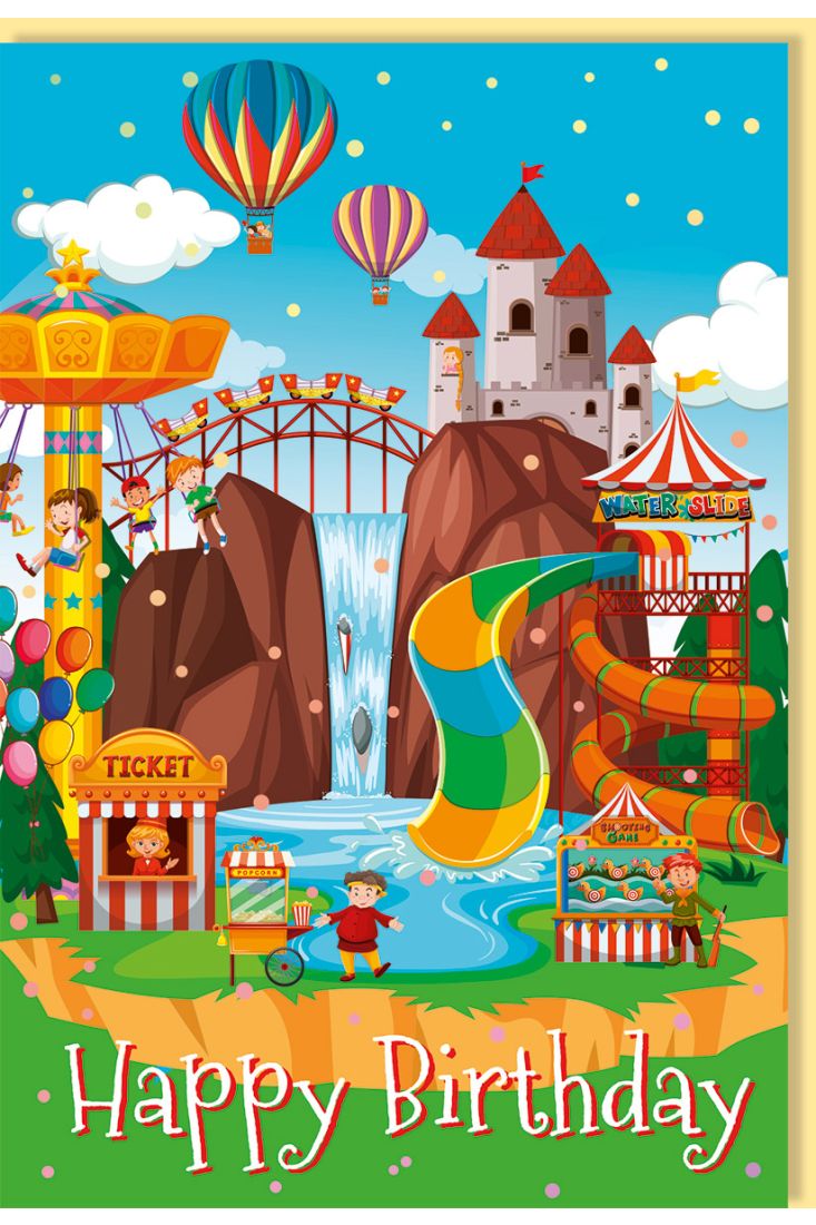 Geburtstagskarte für Kindergeburtstag Motiv Freizeitpark