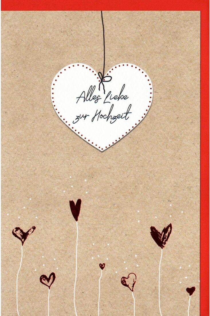 Hochzeitskarte Alles Liebe zur Hochzeit, Naturkarton, mit roter Metallicfolie
