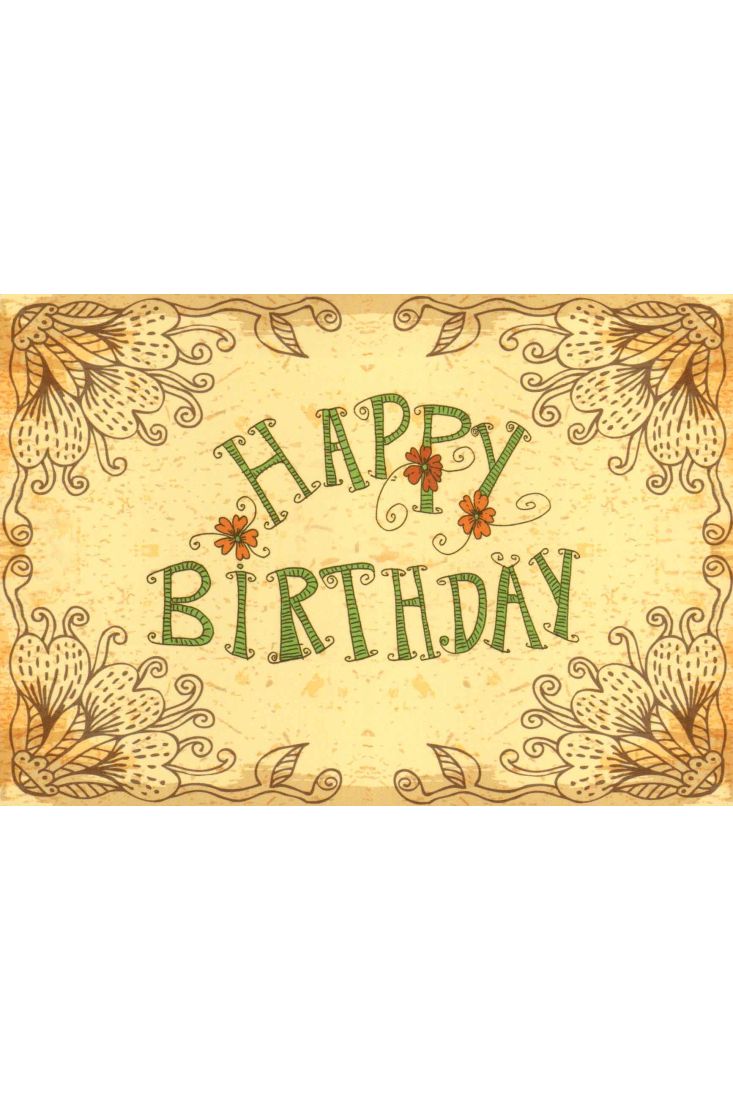 Postkarte zum Geburtstag gelb grün Happy Birthday - Retro