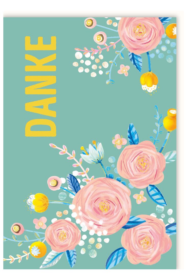 Danksagungskarte Illustration Blumen Hintergrund türkis
