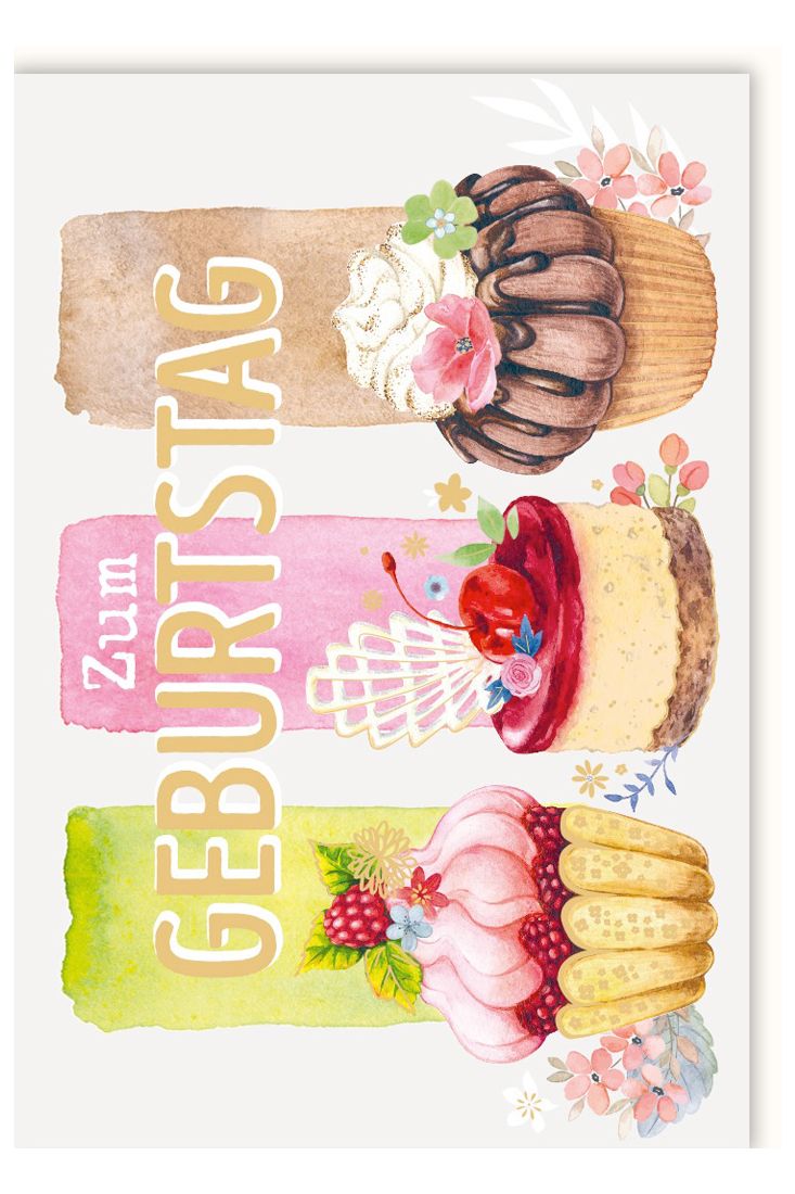 Glückwunschkarte Geburtstag Illustration drei kleine Kuchen