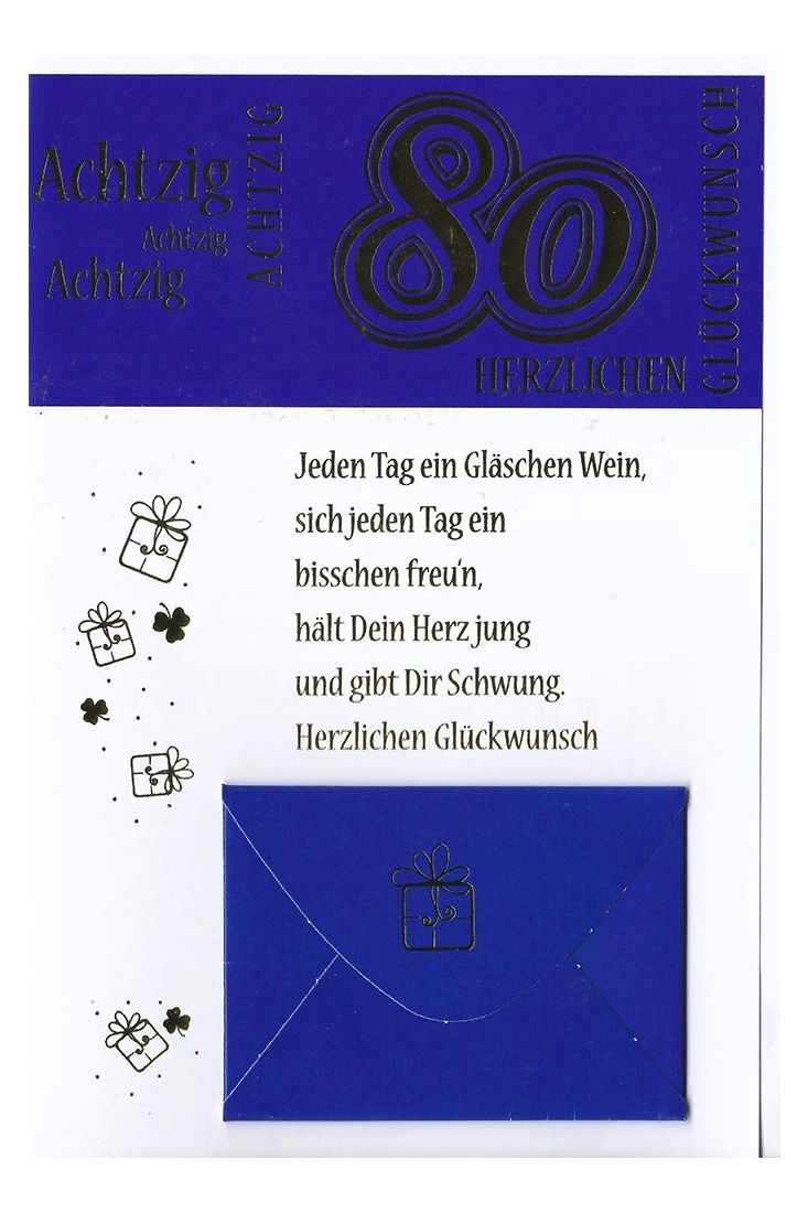 Geburtstag 80 Karte mit Kuvert für Geld