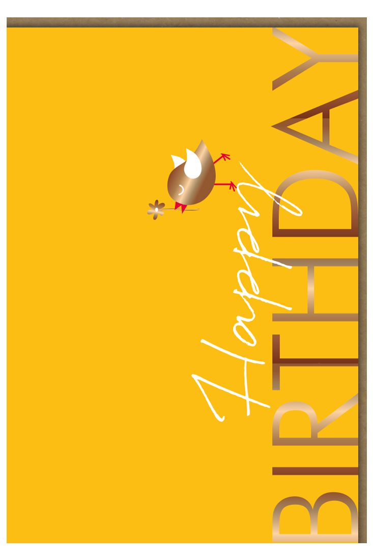 Geburtstagskarte gelb Midoro kleiner Vogel Happy Birthday