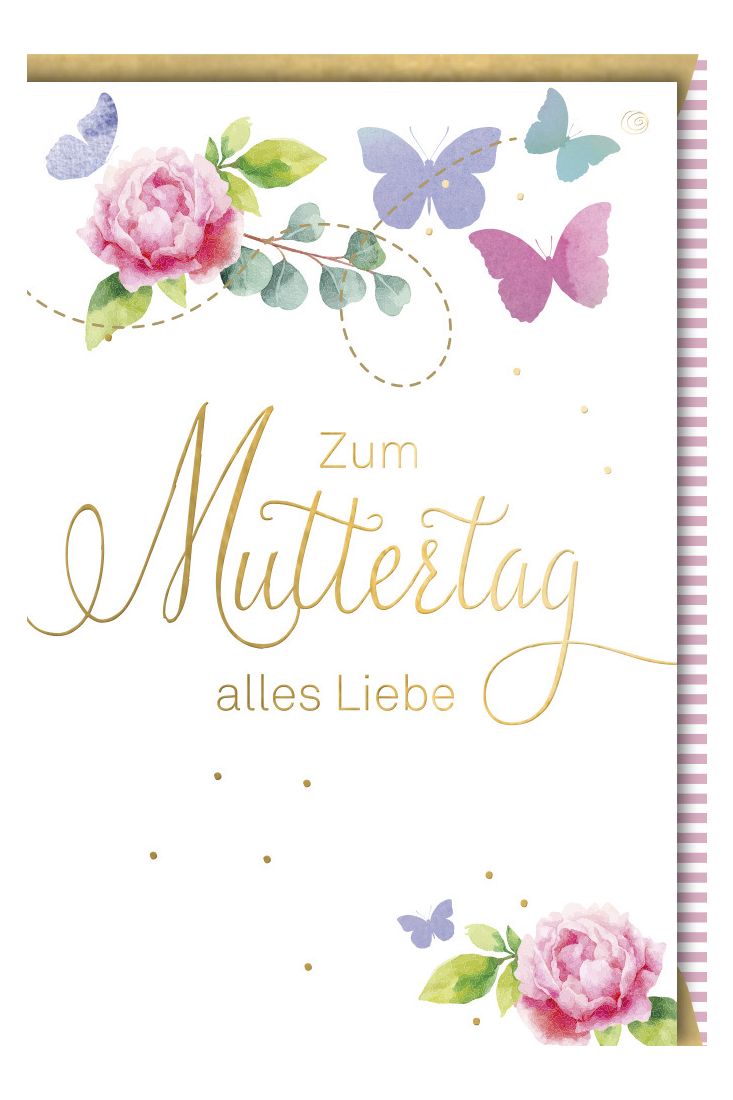 Muttertagskarte - Rosenblüten & Schmetterlinge