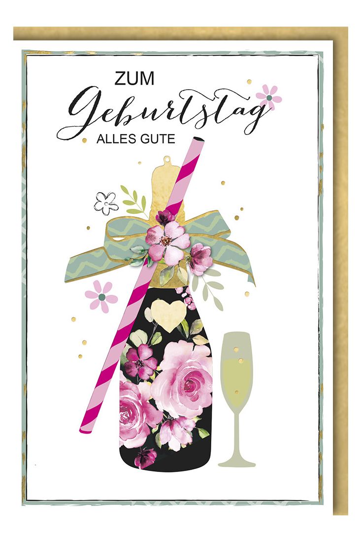 Geburtstagskarte premium originell Champagnerflasche mit Glas