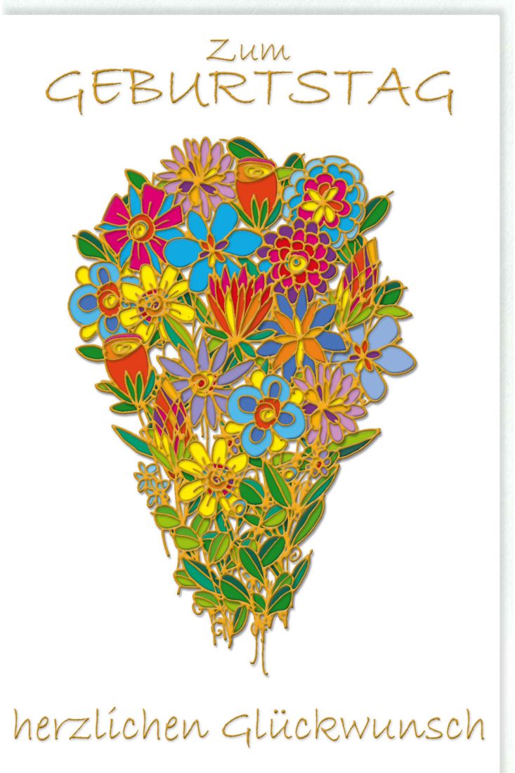 Glückwunschkarte Geburtstag Blumen, Naturkarton, mit Goldfolie