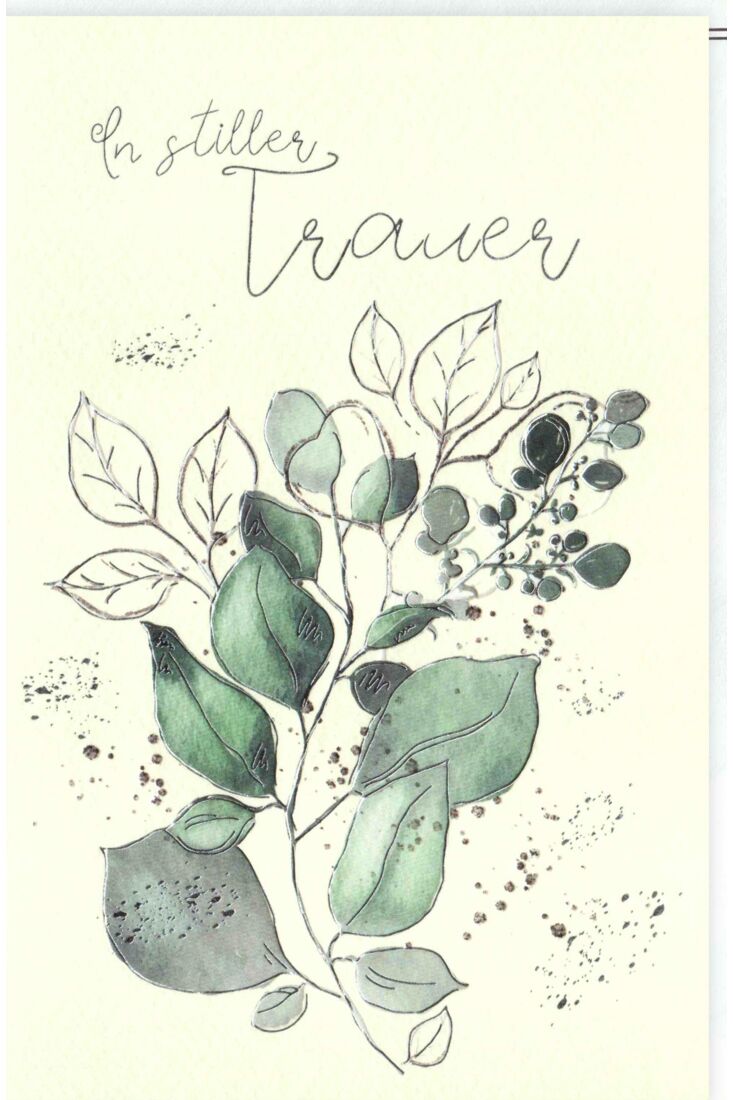 Trauerkarte Blätter, Naturkarton, mit Silberfolie und Blindprägung