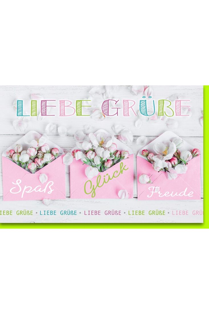 Grußkarte Apfelblüten in drei rosa Kuverts