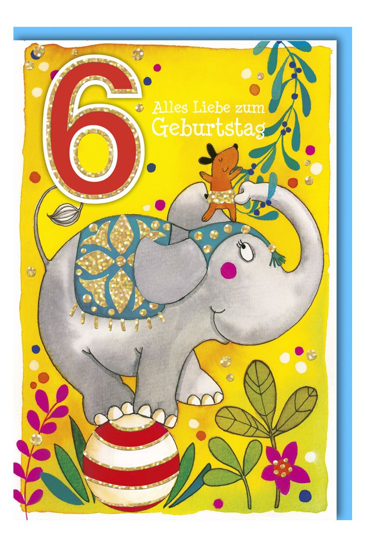 Geburtstagskarte für Kinder 6 Jahre Elefant auf Ball