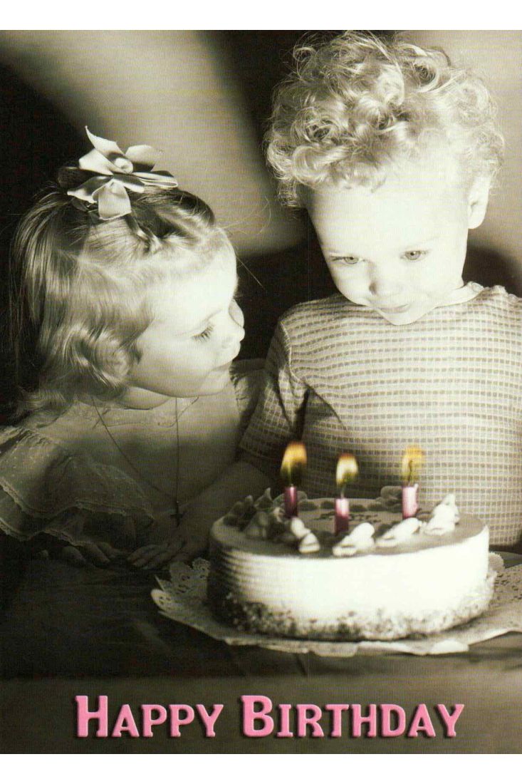 Geburtstagspostkarte zwei Kinder Torte: Happy Birthday