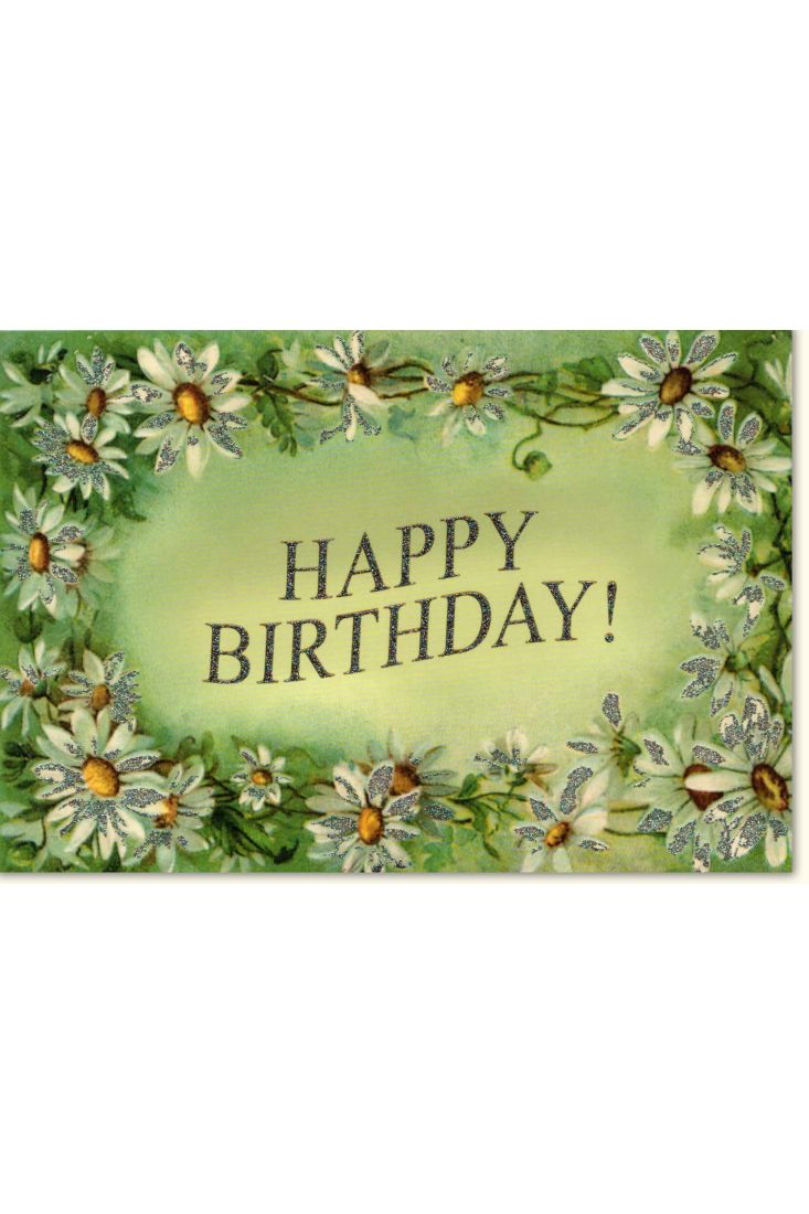 Geburtstagskarte mit Blumen Happy Birthday! Blumenkette grün