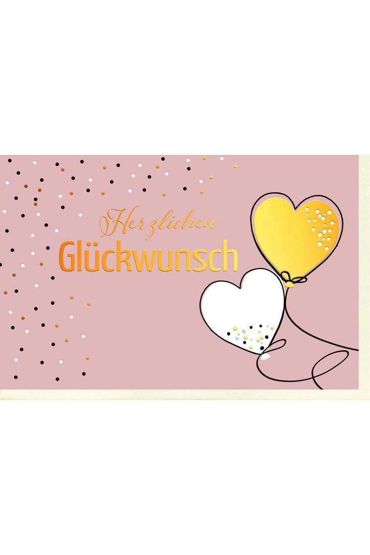 Geburtstagskarte Herzluftballons und Punkte, mit Goldfolie