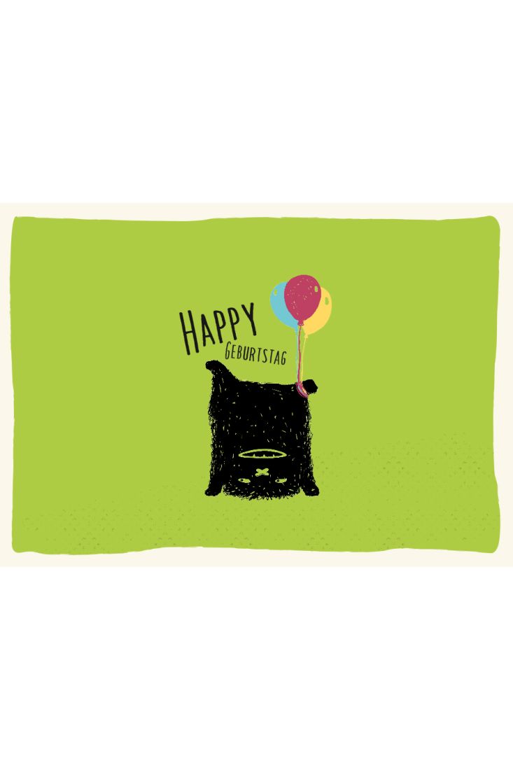 Geburtstagspostkarte niedlich grün Ballons Happy Geburtstag