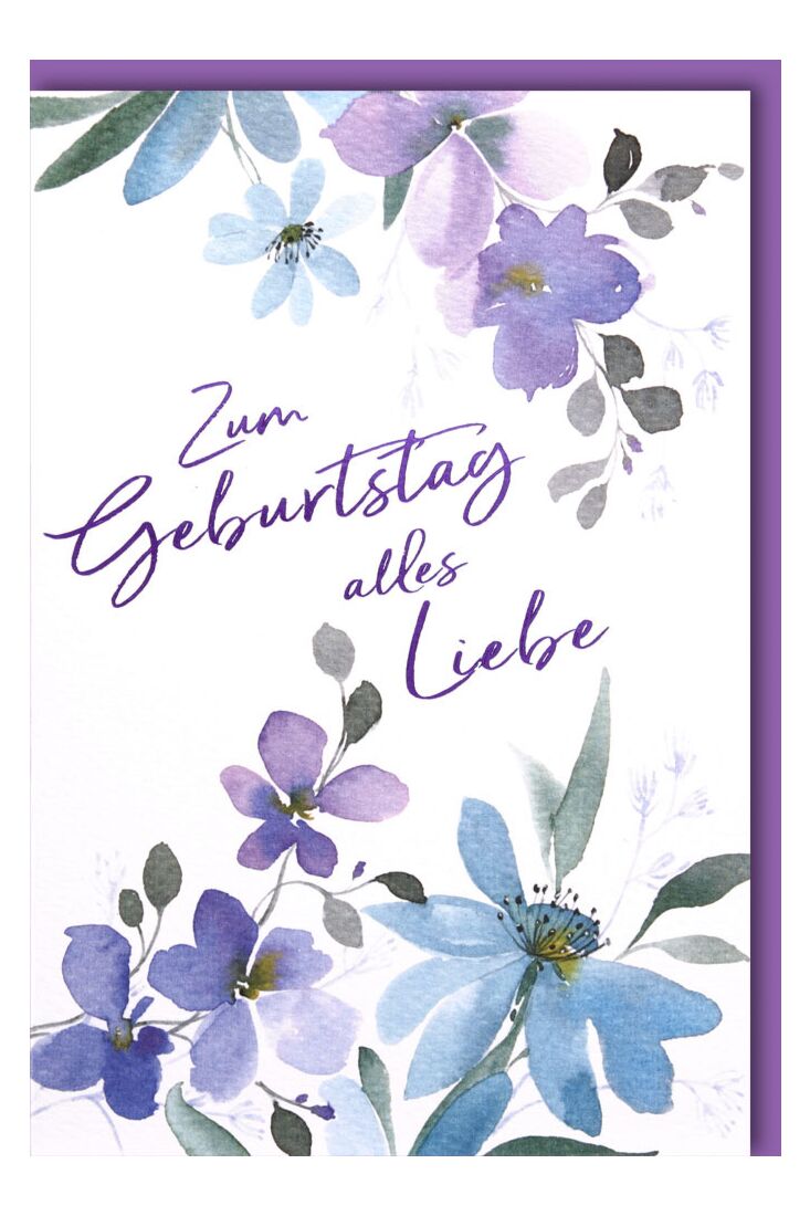 Geburtstagskarte aquarell Blumen lila blau