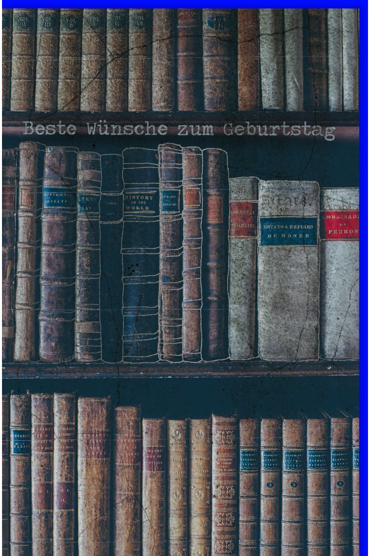 Geburtstagskarte für Männer Alte Bücher im Regal, mit Silberfolie