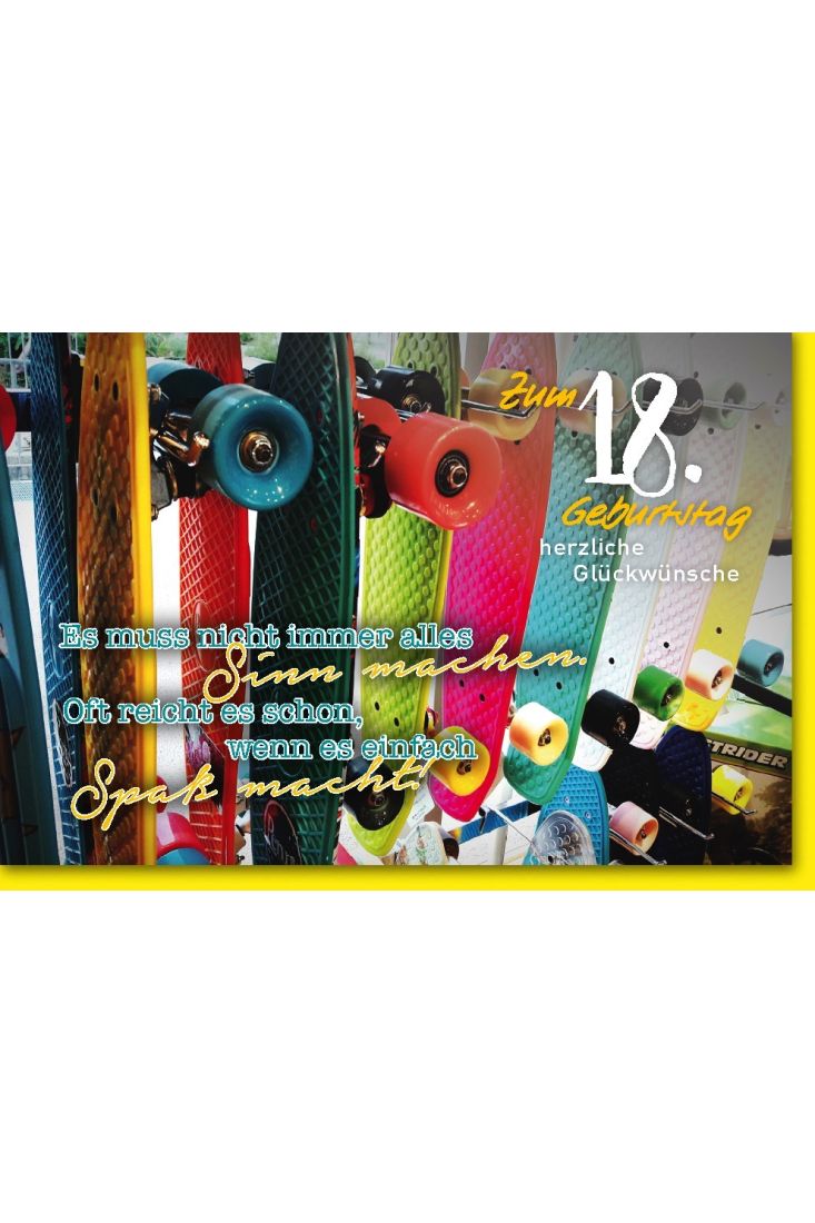 Geburtstagskarte 18. Geburtstag Bunte Skateboards