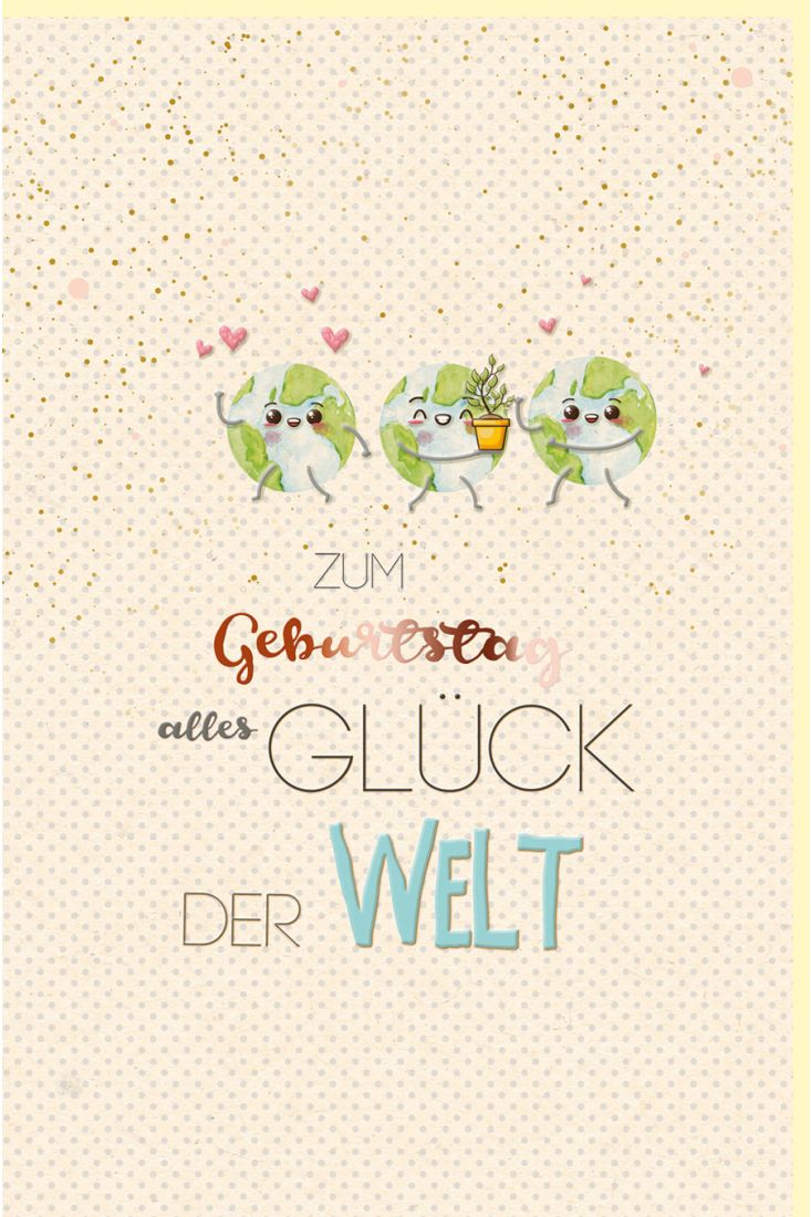 Geburtstagskarte Green Line Weltkugeln, Herzchen, Pflanzentopf, Zuckerrohrpapier