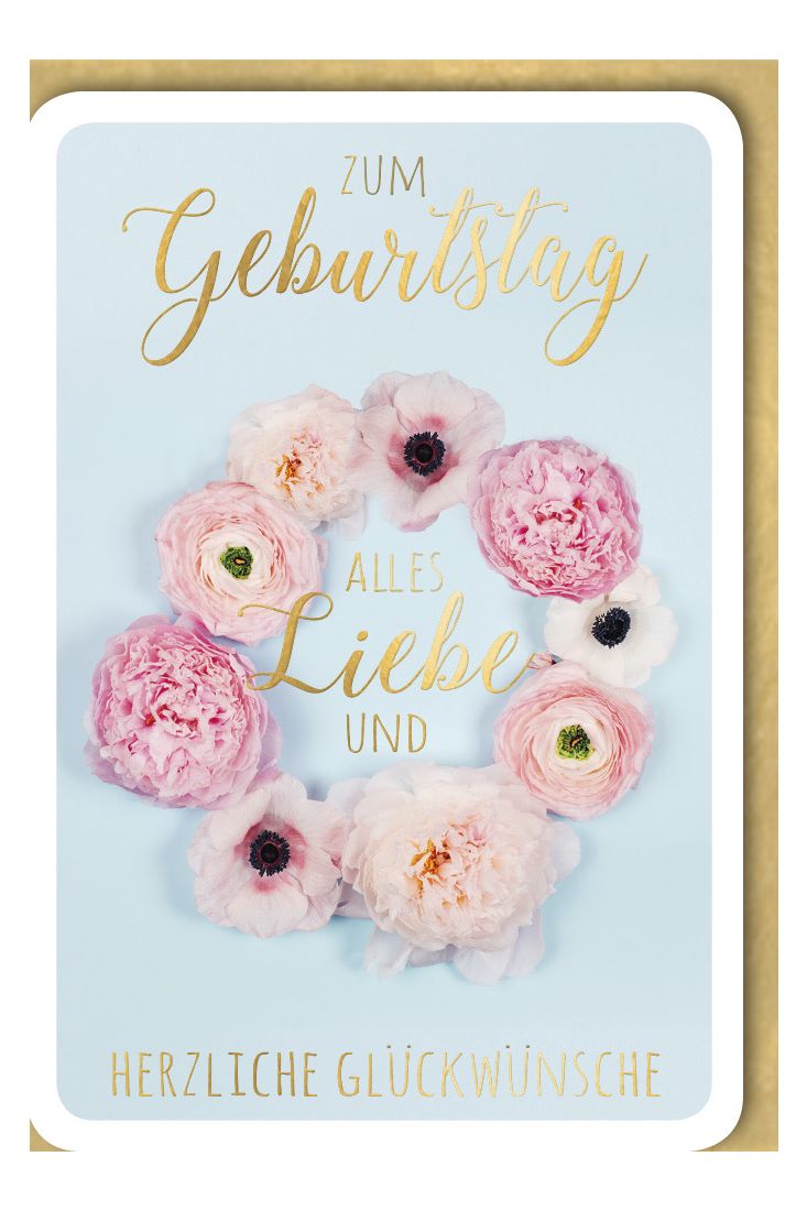 Geburtstagskarte Spruch premium Ranunkeln im Kreis