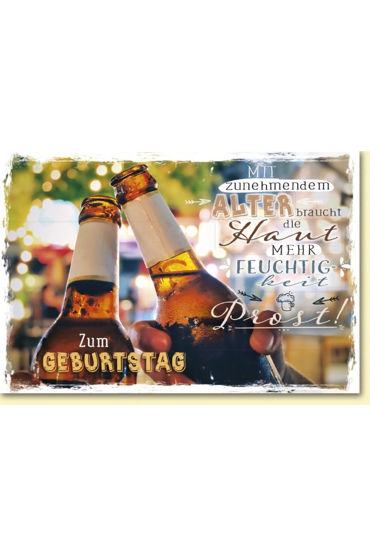 Geburtstagskarte lustig Spruch Bierflaschen beim Anstoßen